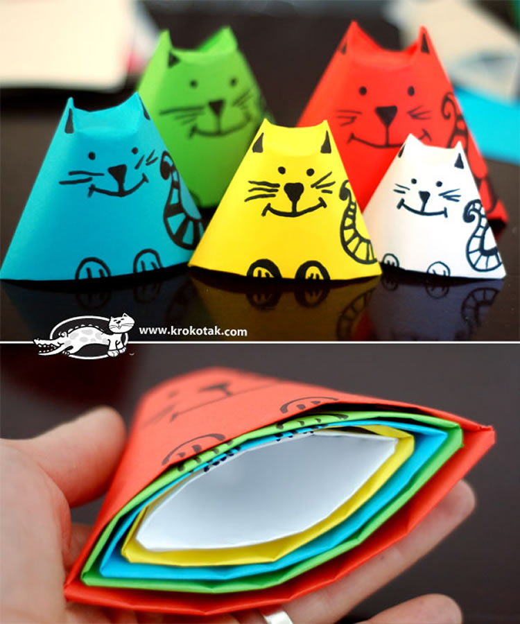 Creatius gats amb cartolines de colors a l’estil nines russes