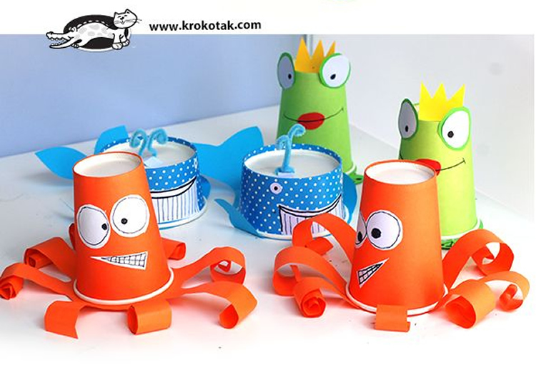creatius animals fets amb gots de paper per a festes infantils